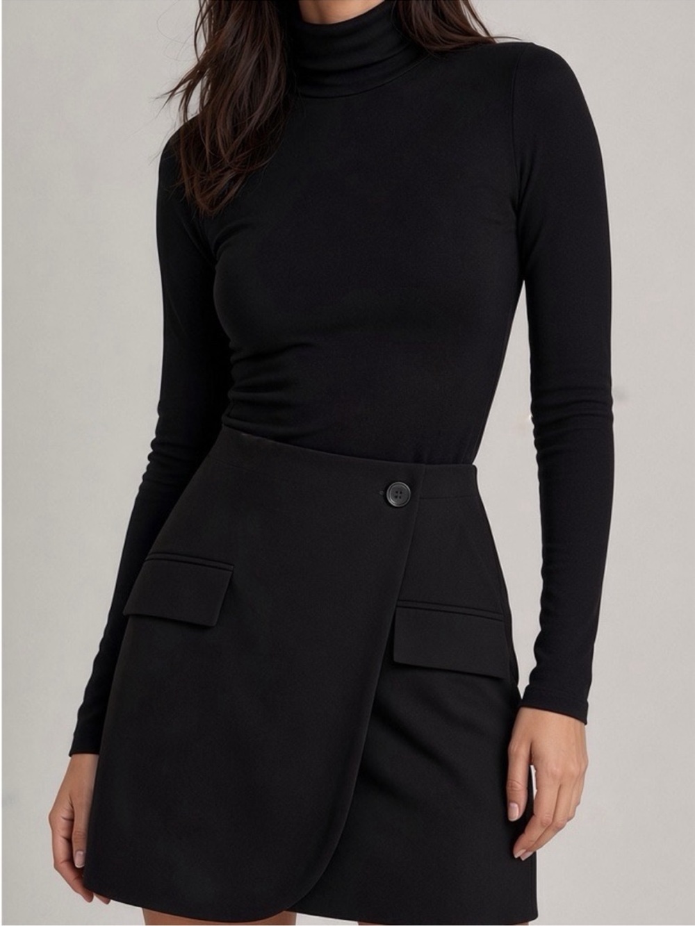 Dynamite Black Wrap-Style Mini Skirt with Flap Pockets